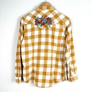 Wrangler Plaid Snap Front Long Sleeve Top Womens Medium Embroidered Country Boho